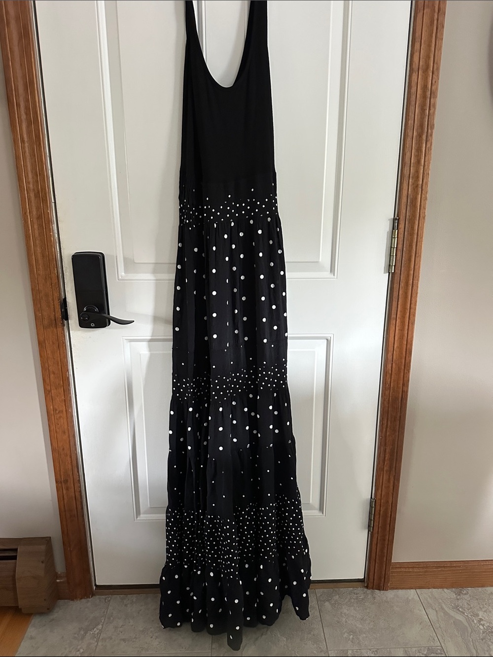 Anthropologie Black and White Polka Dot Maxi Dress